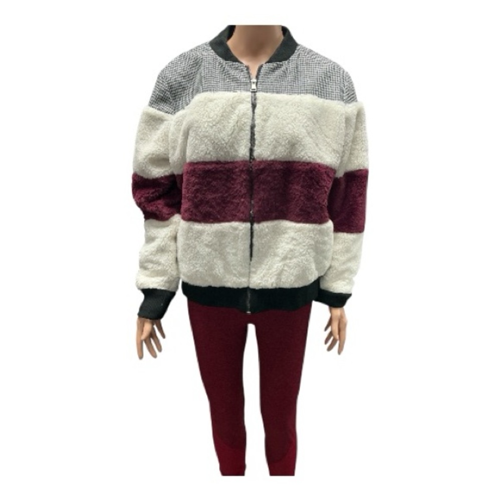 Pink Platinum - EC - Women's Burgundy and Cream Faux Fur Jacket